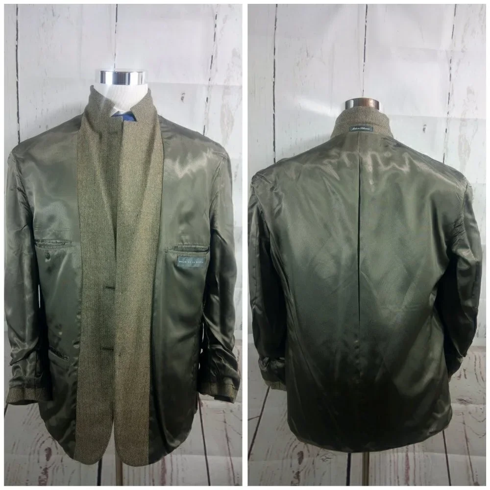 Oscar de la Renta 43R Brown Suit Blazer Sport Coat